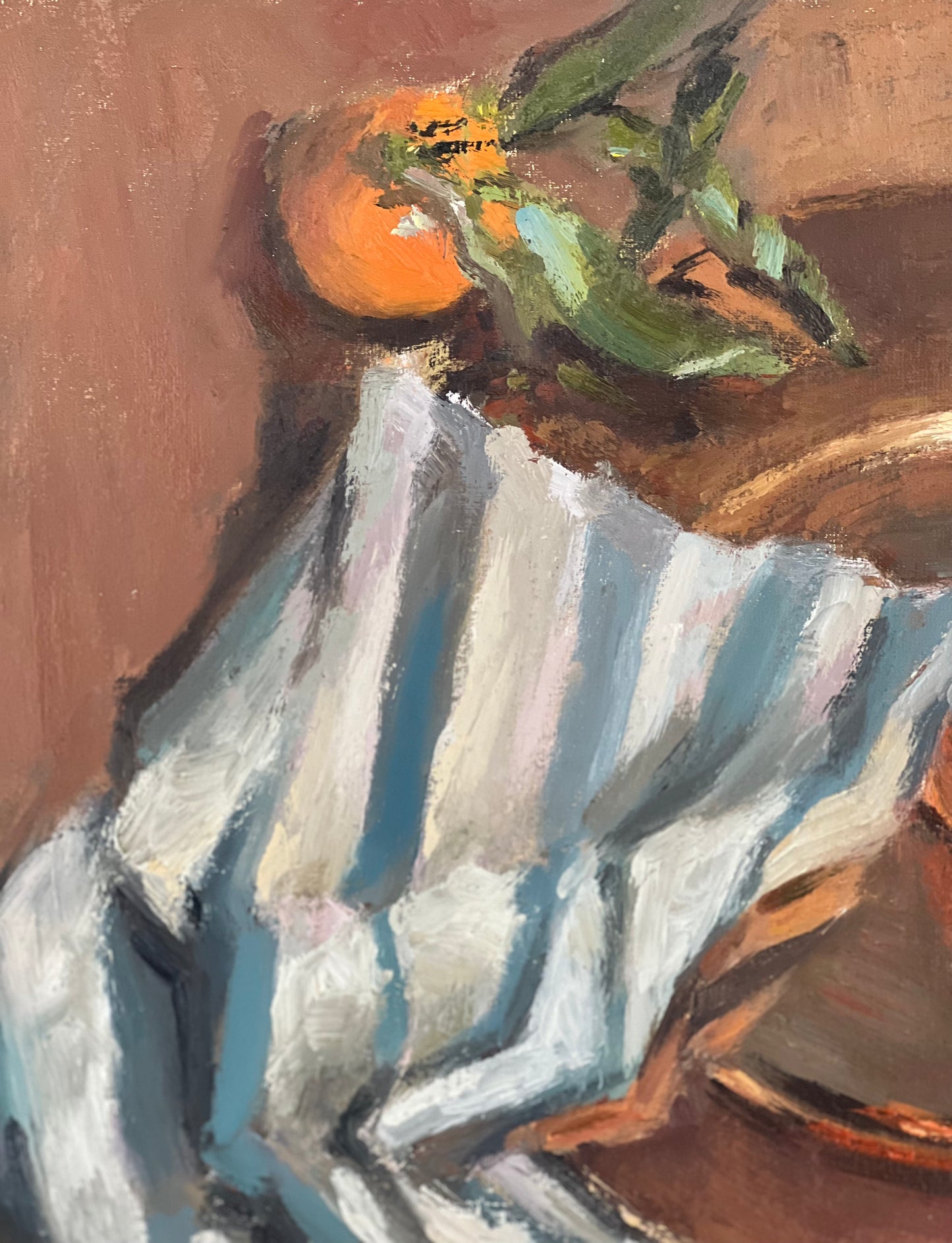 Large Still Life Oil Painting - Oranges and fabric