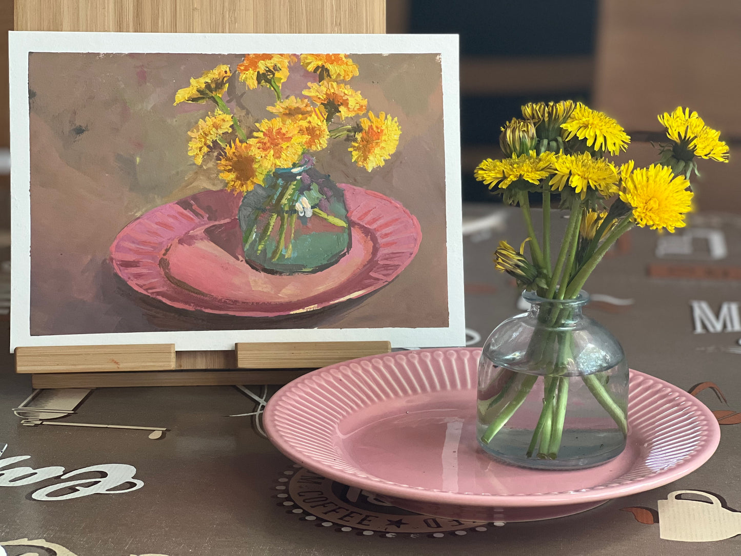 Dandelions on Pink - 4 - Gouache Painting