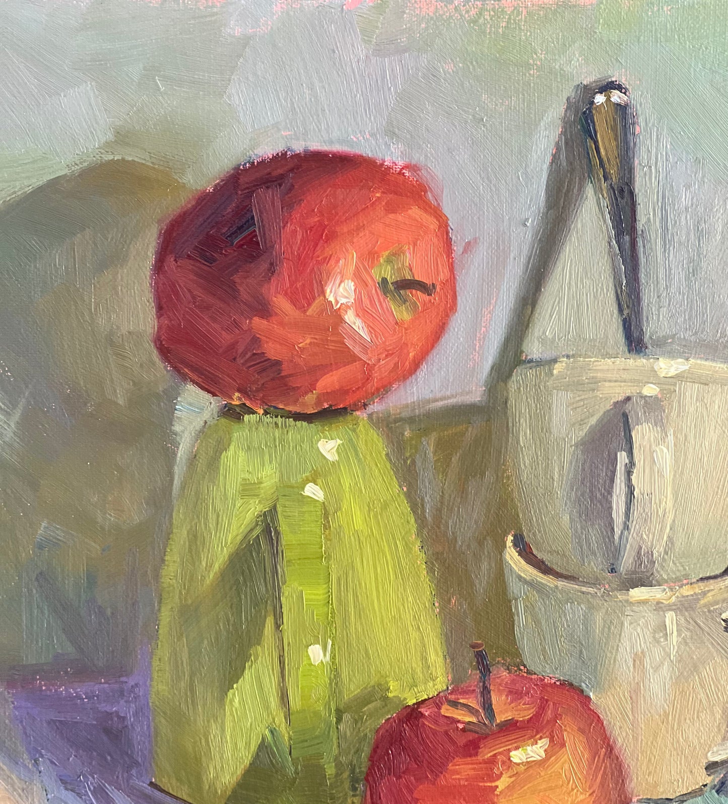 Still Life Oil Painting - Upside down cups and apples!