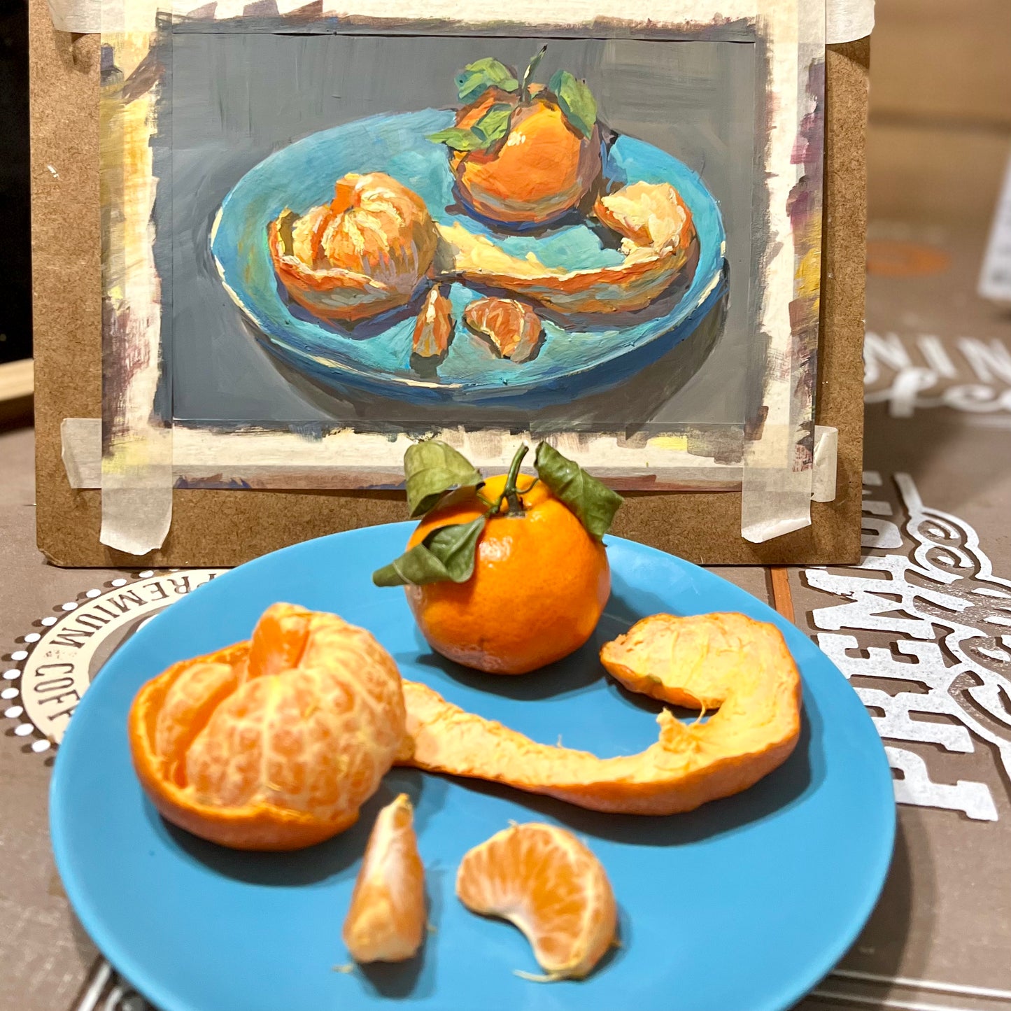 Gouache Painting - Peeled Orange on a plate!