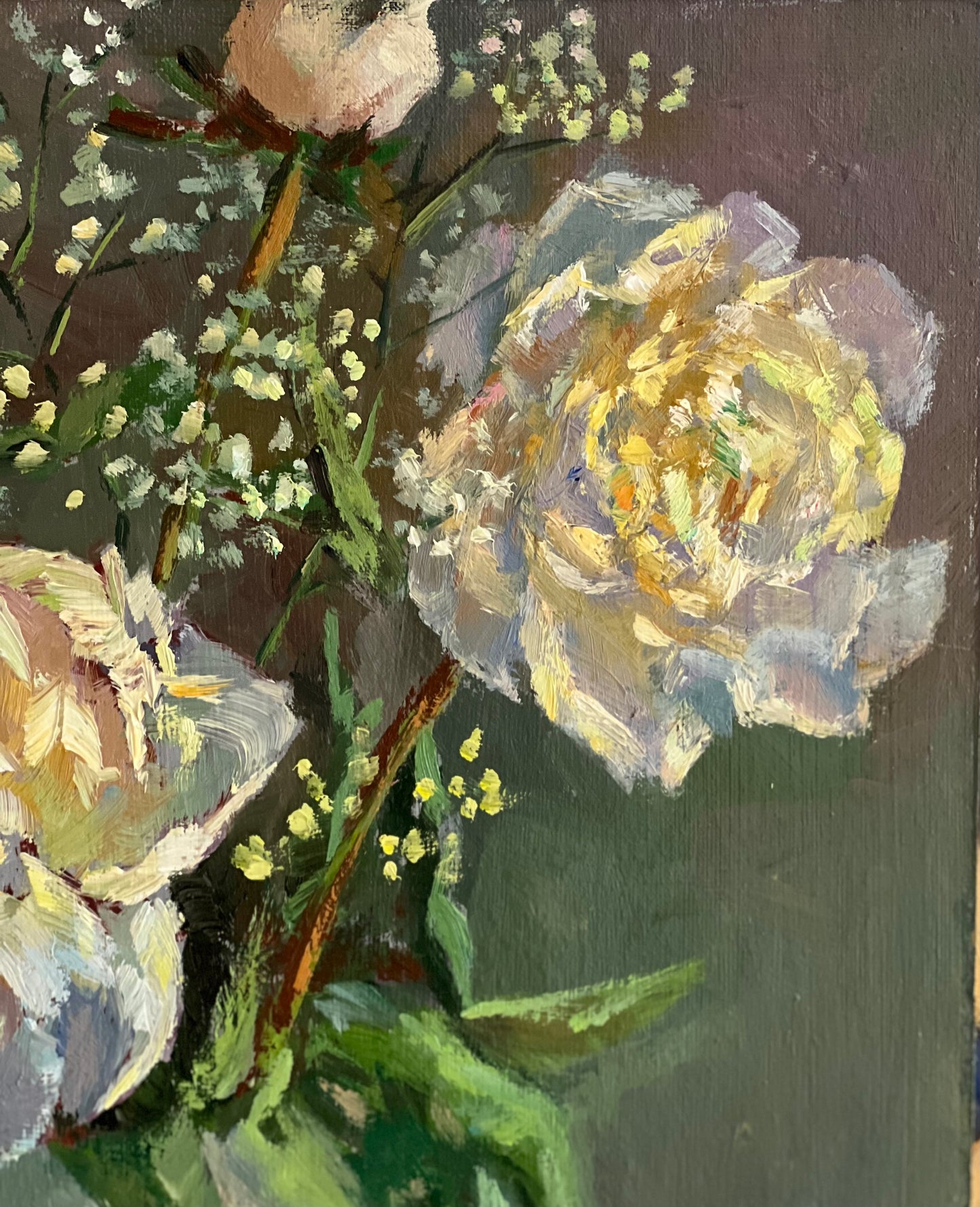 White peony party! - Large Original Oil Painting of Peony Flowers