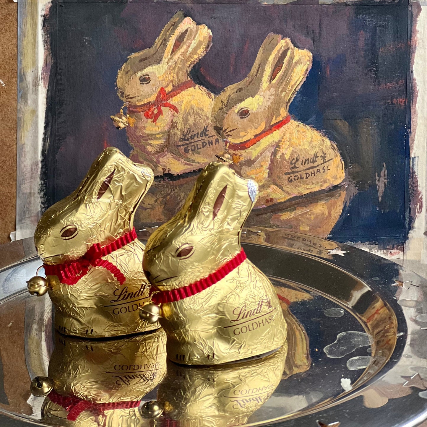 Gouache Painting - Golden Choco bunnies