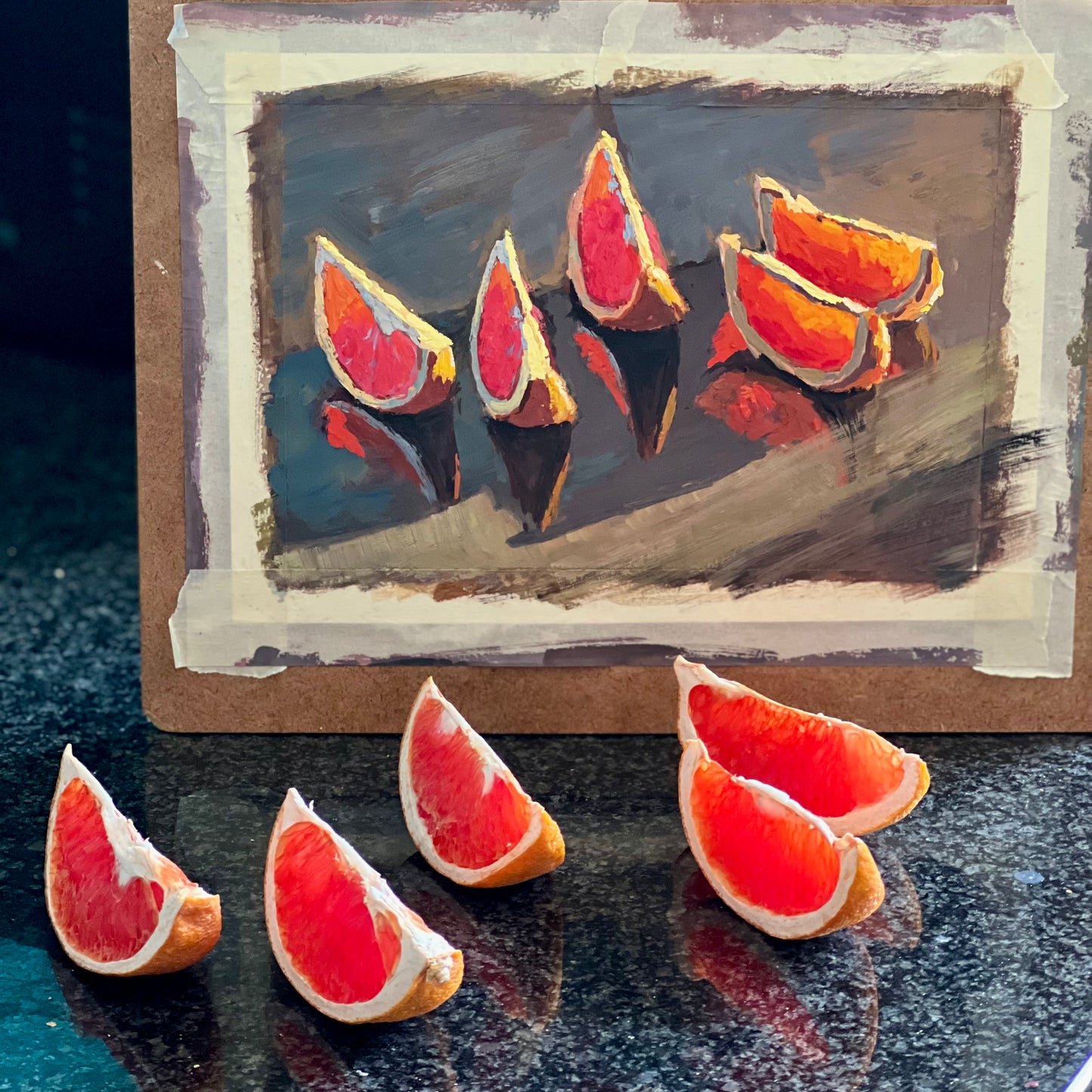 Gouache Painting - Sunlit Slices of Grapefruit