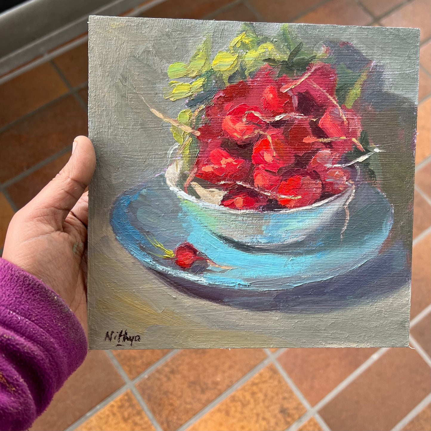 Radishes on Blue - Original Oil Painting