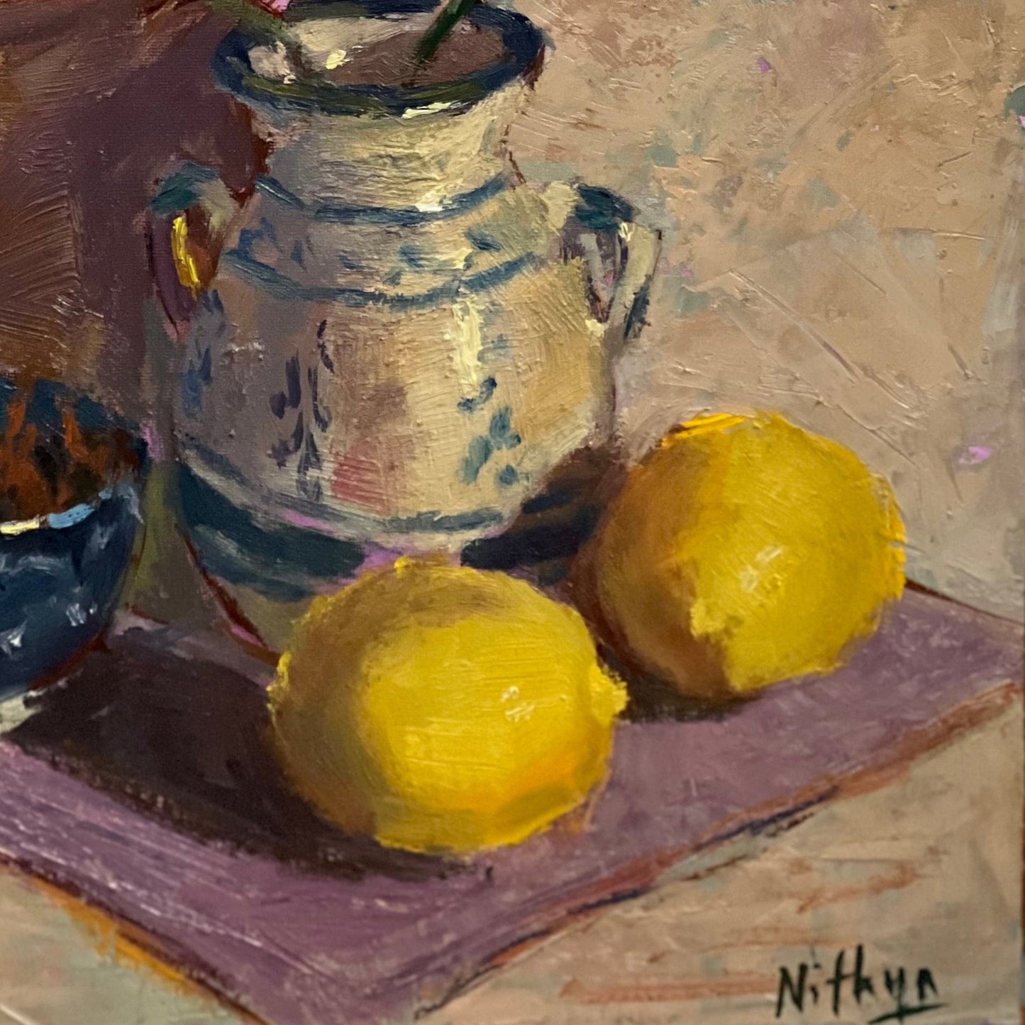Dramatic lemons in the night - still life oil painting