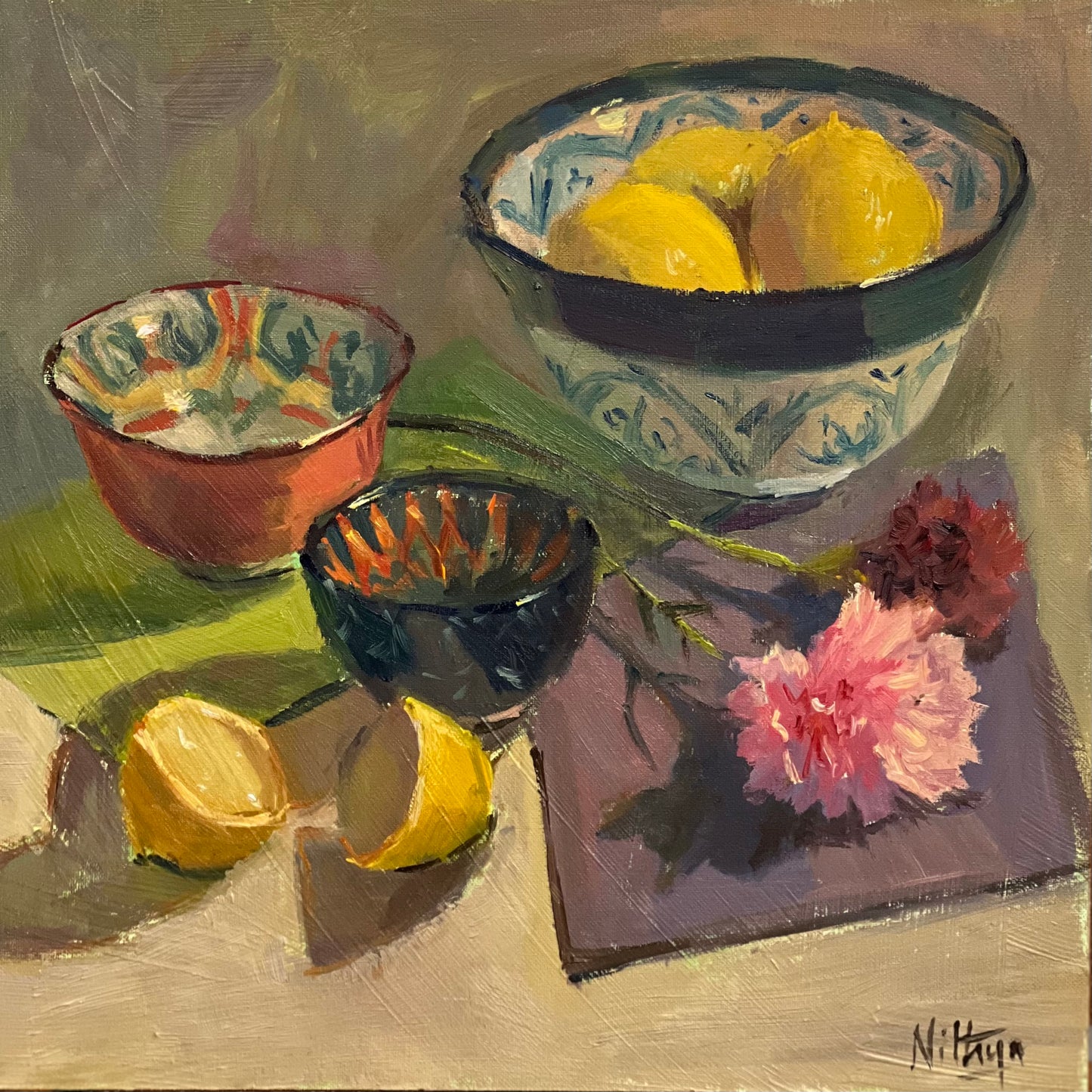 Italian Bowls with Lemons - Still Life Oil Painting