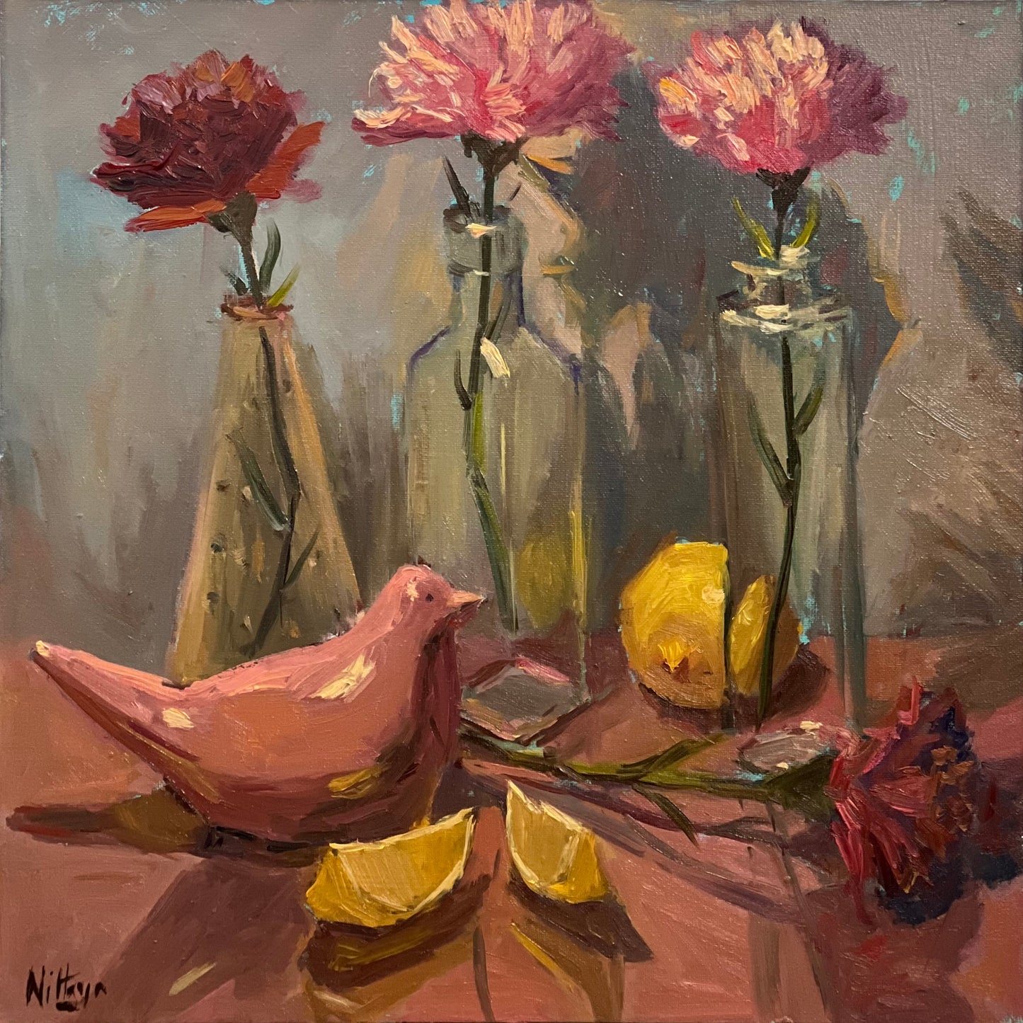 An ode to pink in the studio - still life oil painting