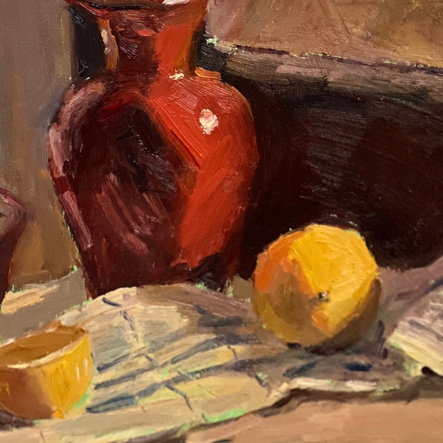 Lemons with Red in the morning sun - still life oil painting