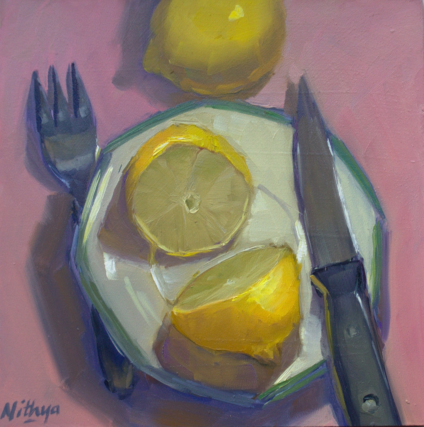 Small Oil Painting - Lemons from the top