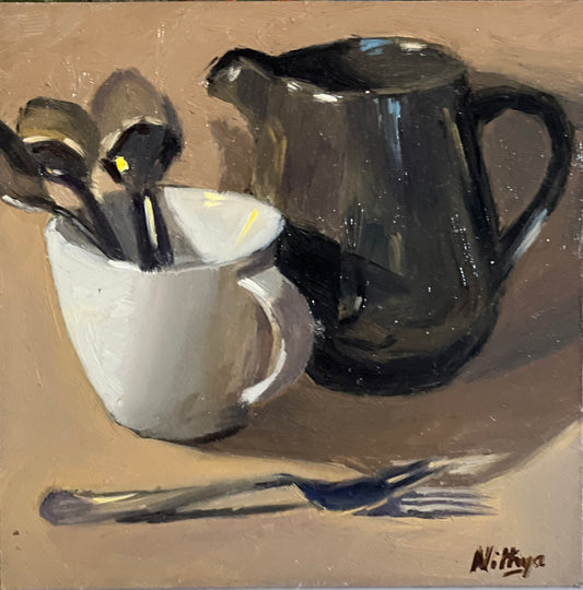 Small  Oil Painting - Black and White Series - 1