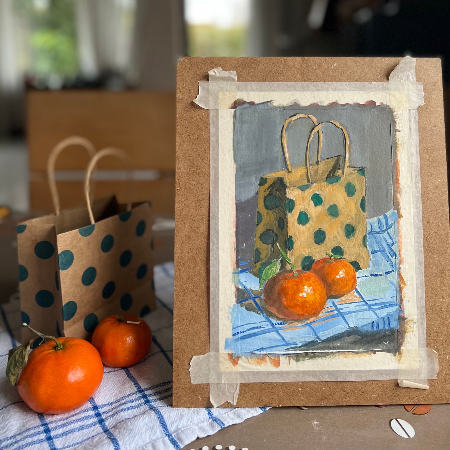 Gouache Painting - Oranges and Polka dots