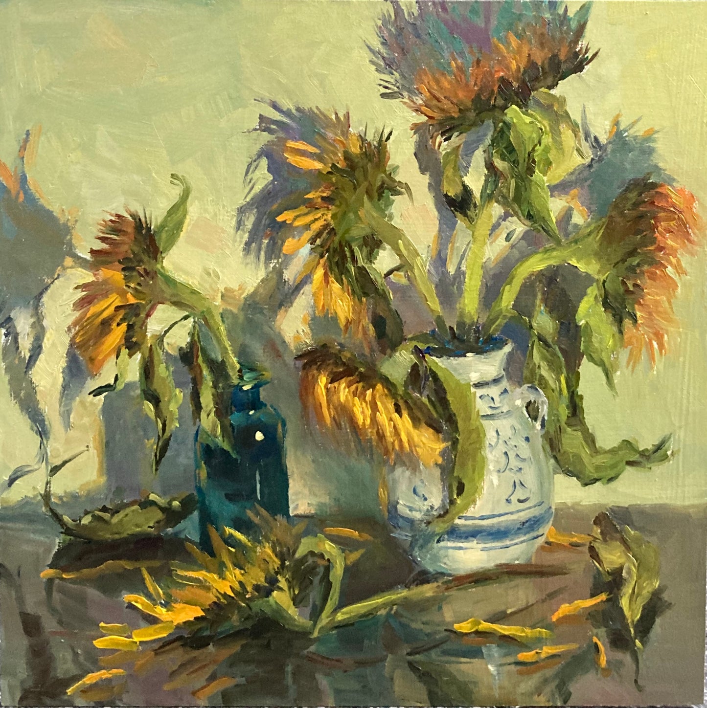 Wilting Sunflowers  - Oil Painting