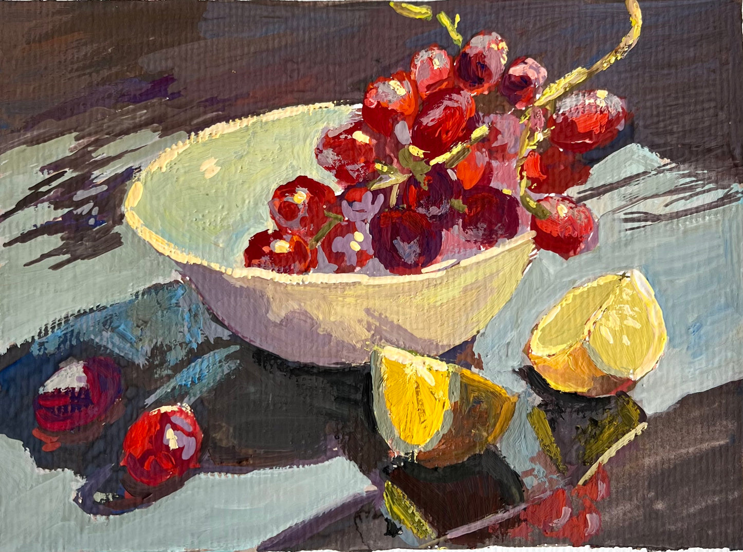 Gouache Painting: Grapes and Lemons under the sun