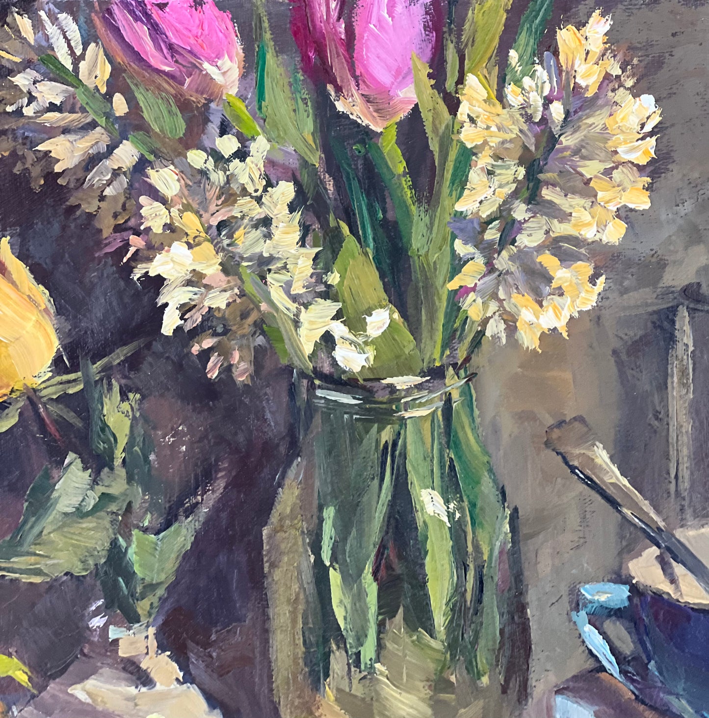 Stilllife Painting - Hyacinths, Tulips and Roses
