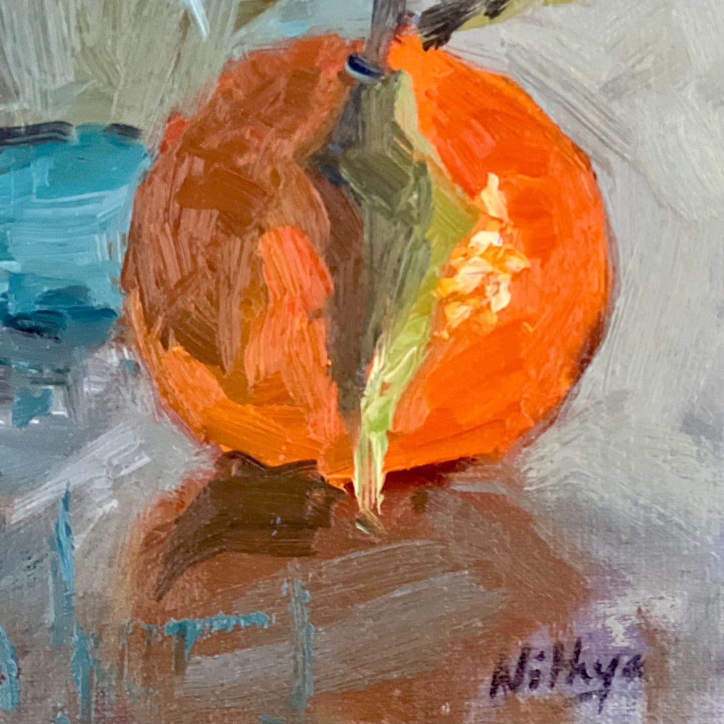 Mandarines with turquoise glasses! - Still Life Oil Painting