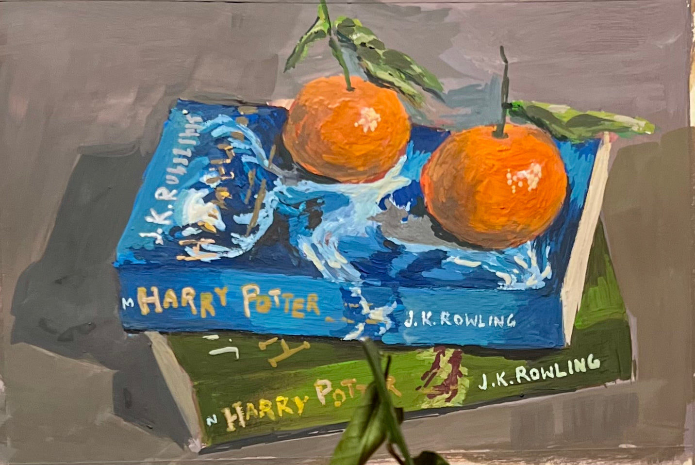 Gouache Painting - Oranges on books!
