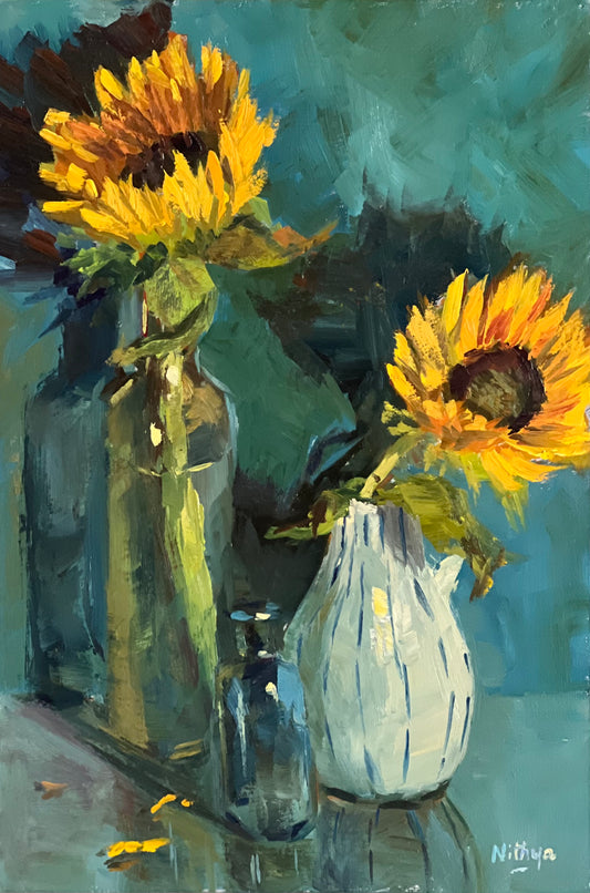 Sunflower Series 10 - Original Stilllife Painting, 8 by 12 inches