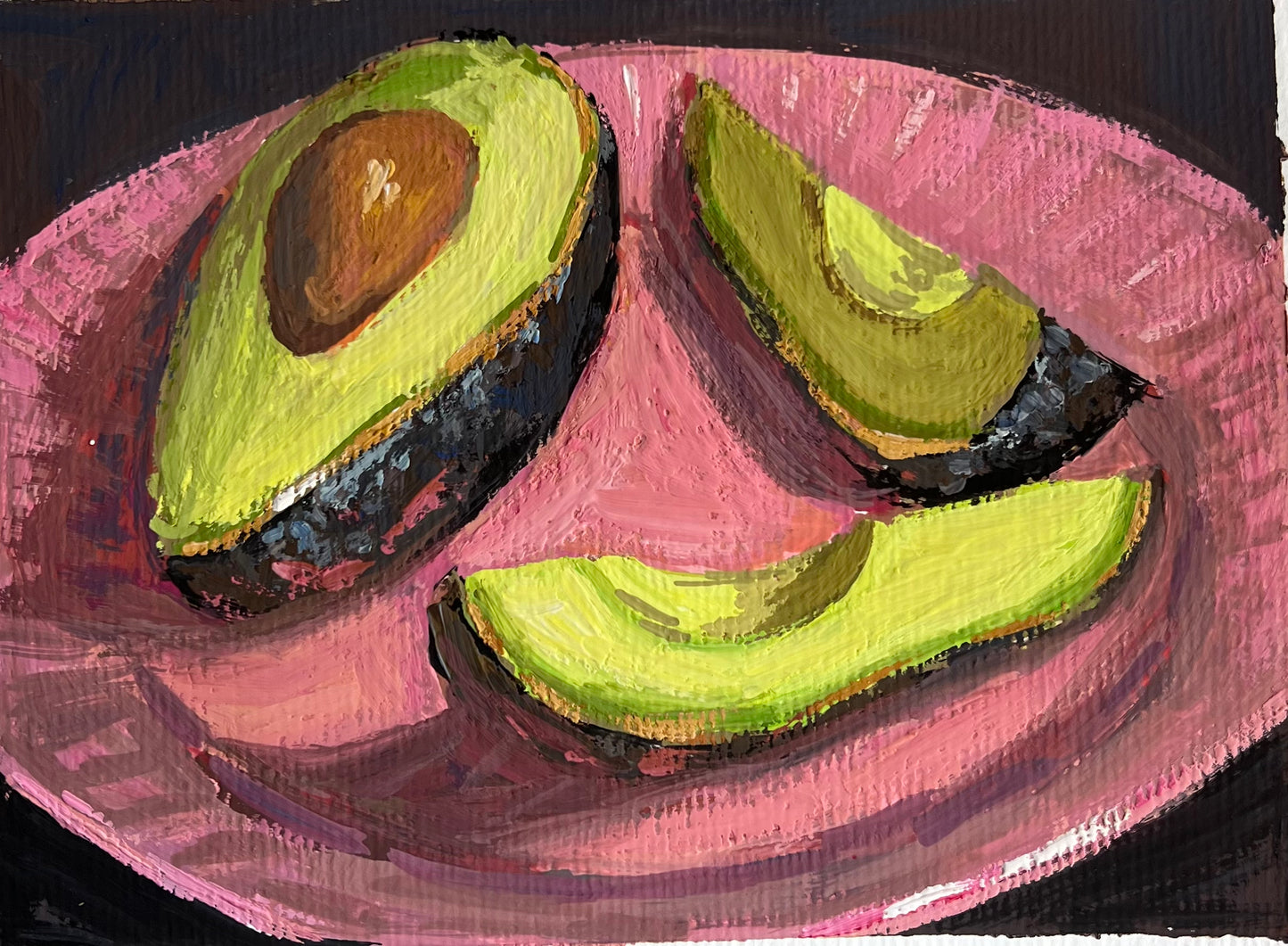 Gouache Painting: Avocado wedges on Pink