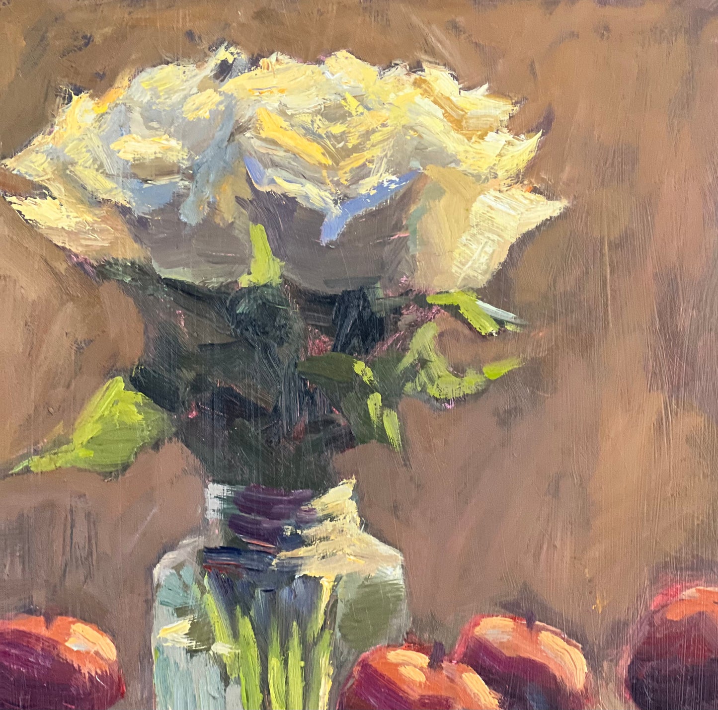 Oil Painting of Roses - Backlit roses and plums