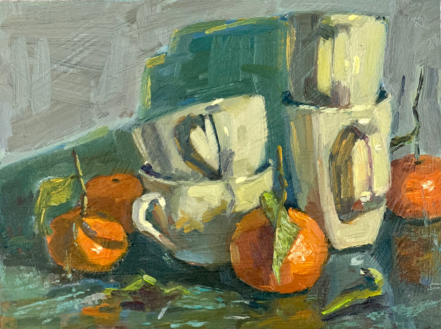Oranges and Cups 4 - Still Life Oil Painting