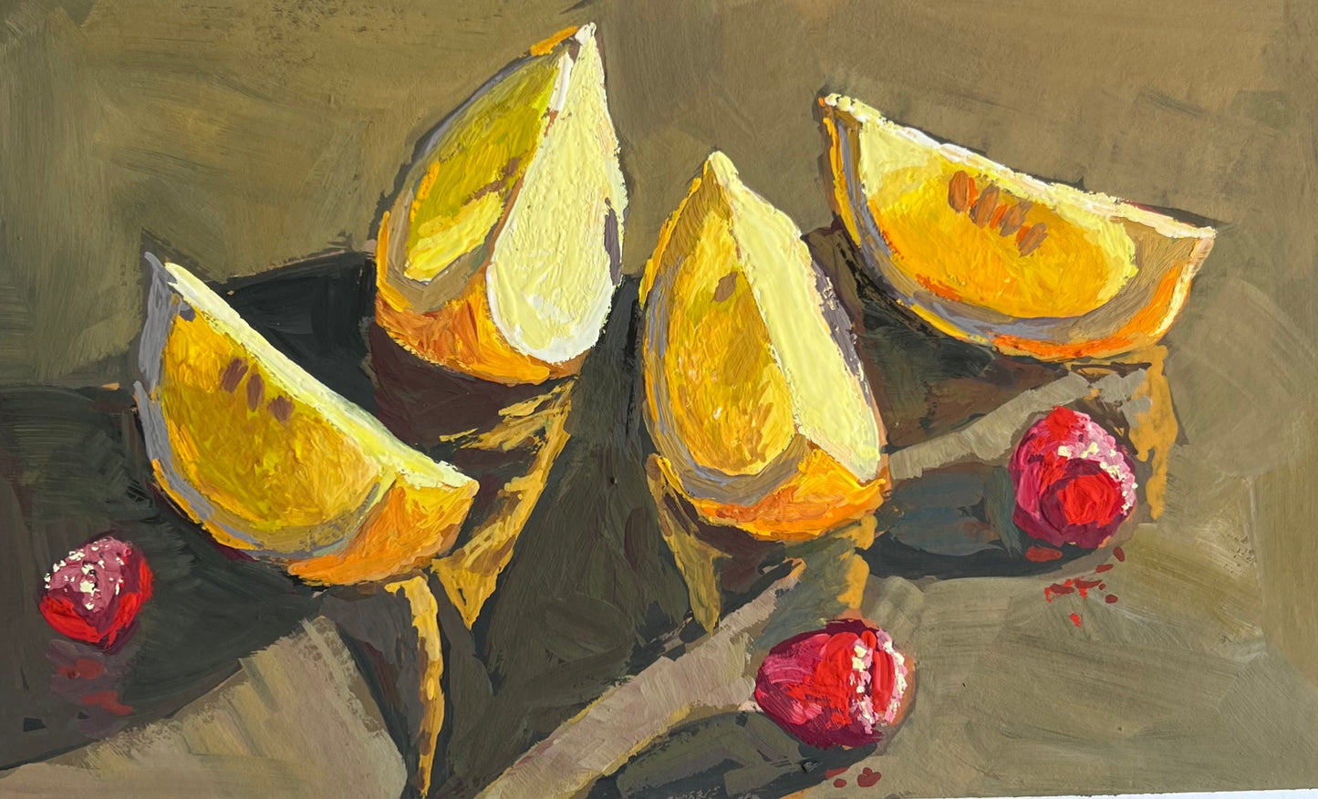 Lemon Slices in the sun 2 - Small Still Life Gouache Painting