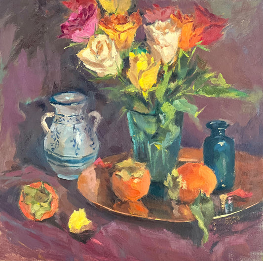 Large Oil Painting of Roses - Roses and Persimmons!