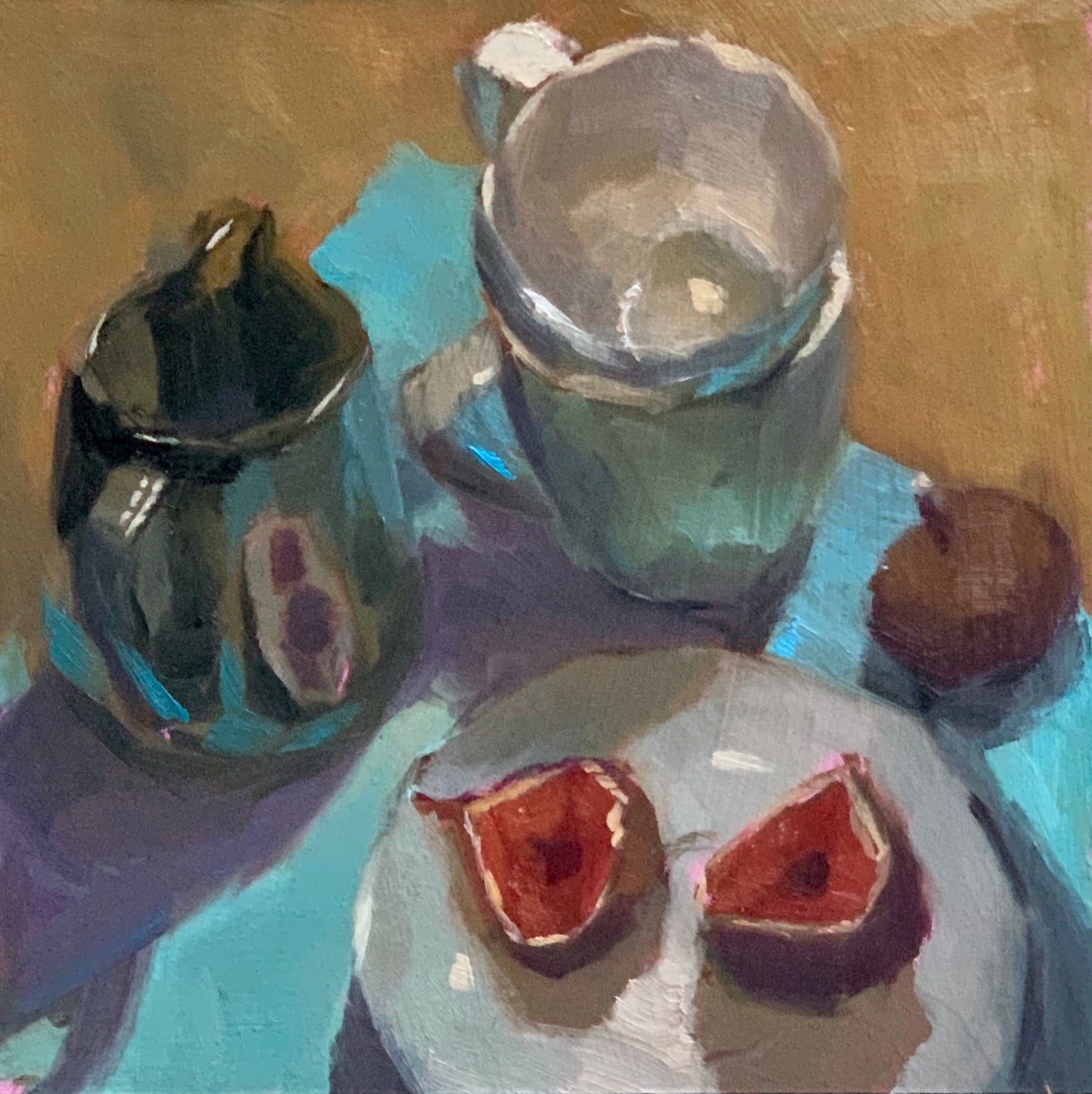 Cut up Figs - Small oil painting, 8 by 8 inches.