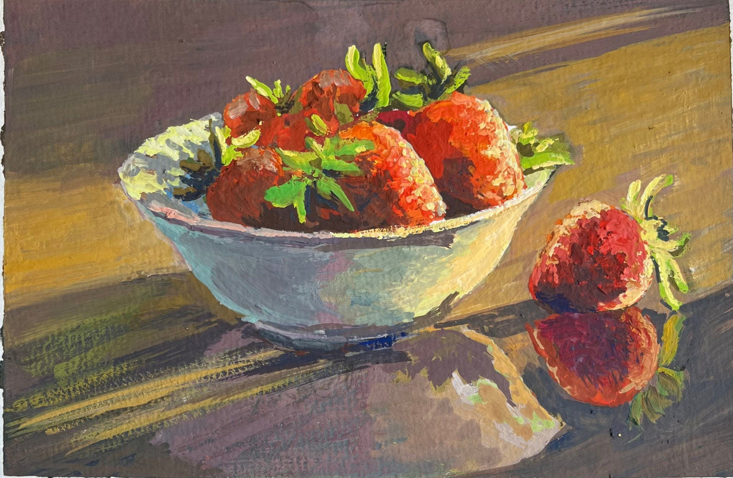 Gouache Painting - Strawberries in the Morning sun!