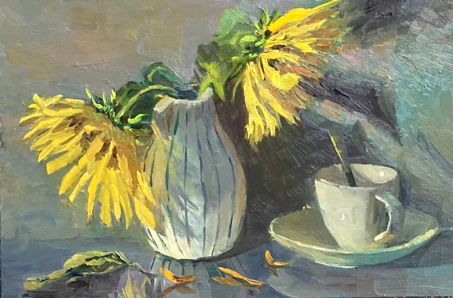 Sunflower Series 29 - Original Stilllife Painting, 12 by 8 inches