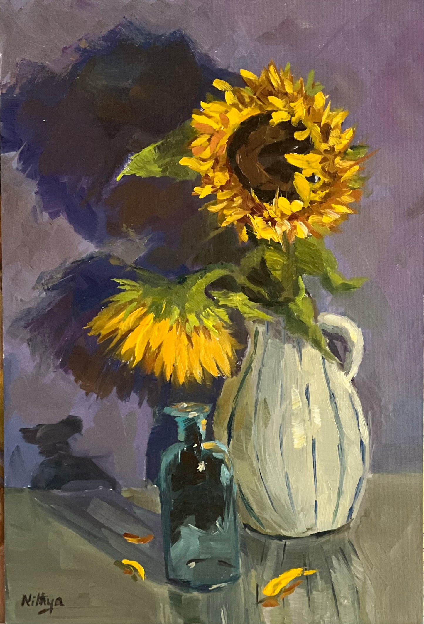 Sunflower Series 9 - Original Stilllife Painting, 8 by 12 inches