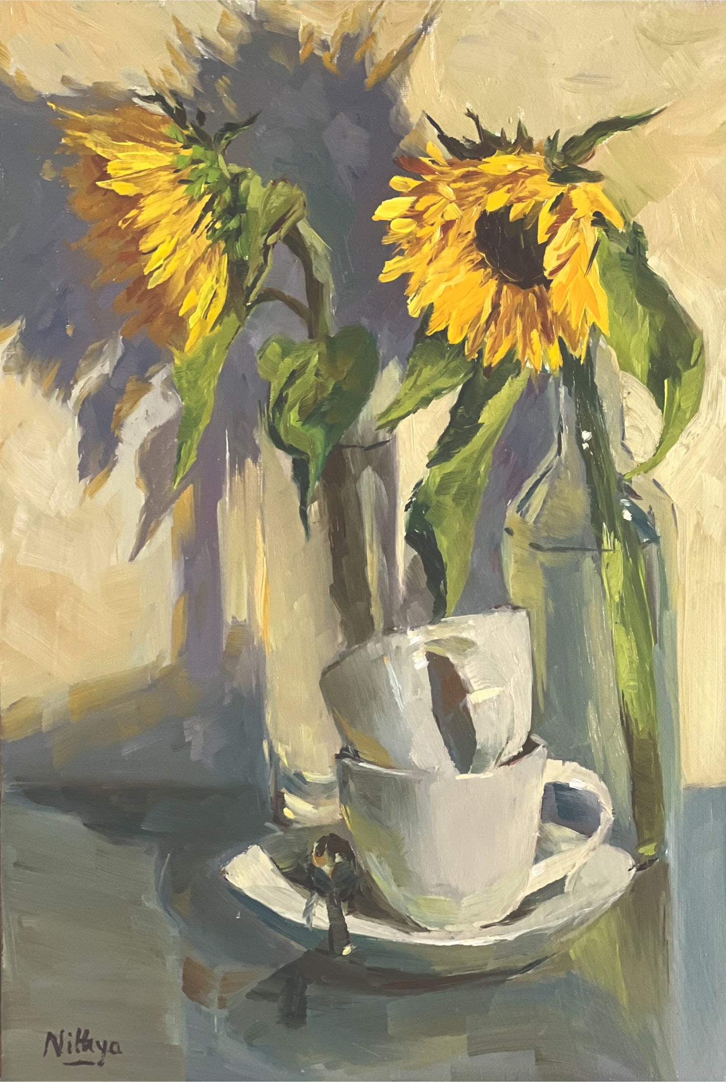 Sunflower Series 14 - Original Stilllife Painting, 8 by 12 inches