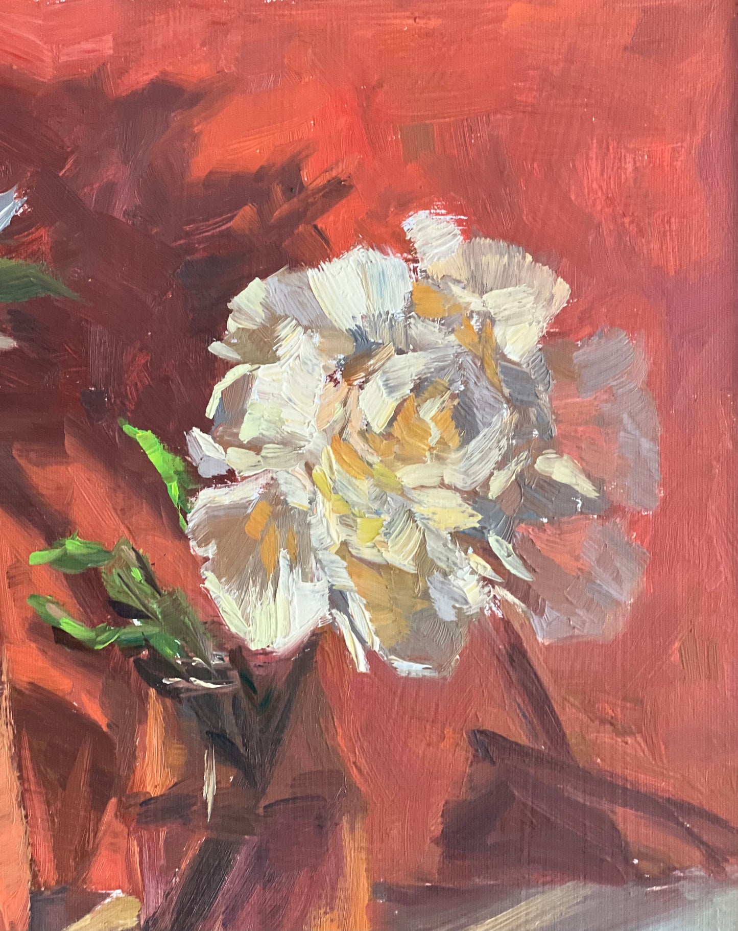 Peonies and Cherries on Red