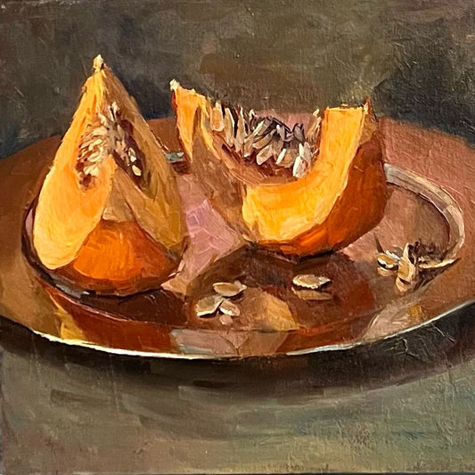 Original Oil Painting - Pumpkins on a plate