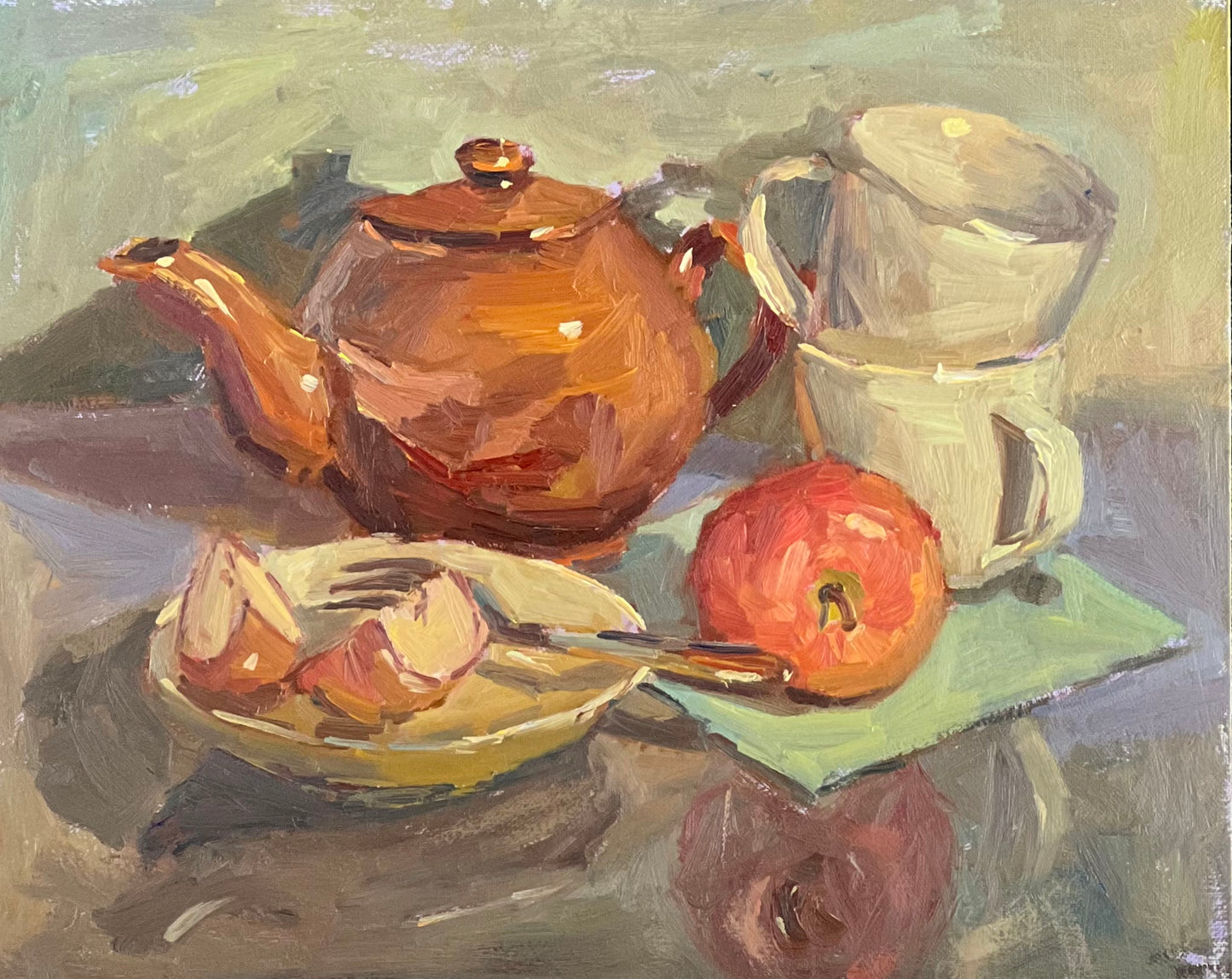 Still Life Oil Painting - Apples with a teapot!
