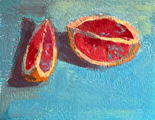 Mini Gouache Painting - Grapefruit Slices on Blue