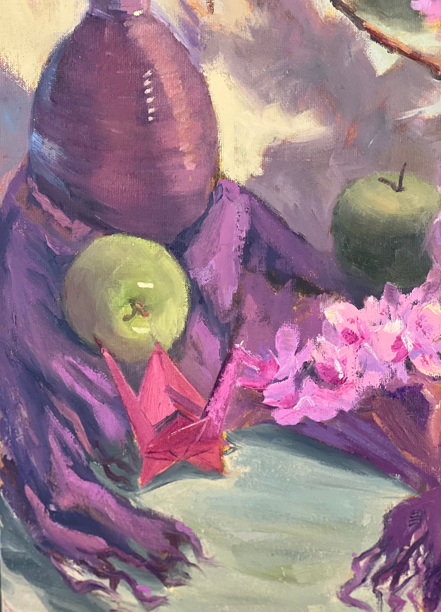 Large Floral Oil Painting - Orchids and Apples!