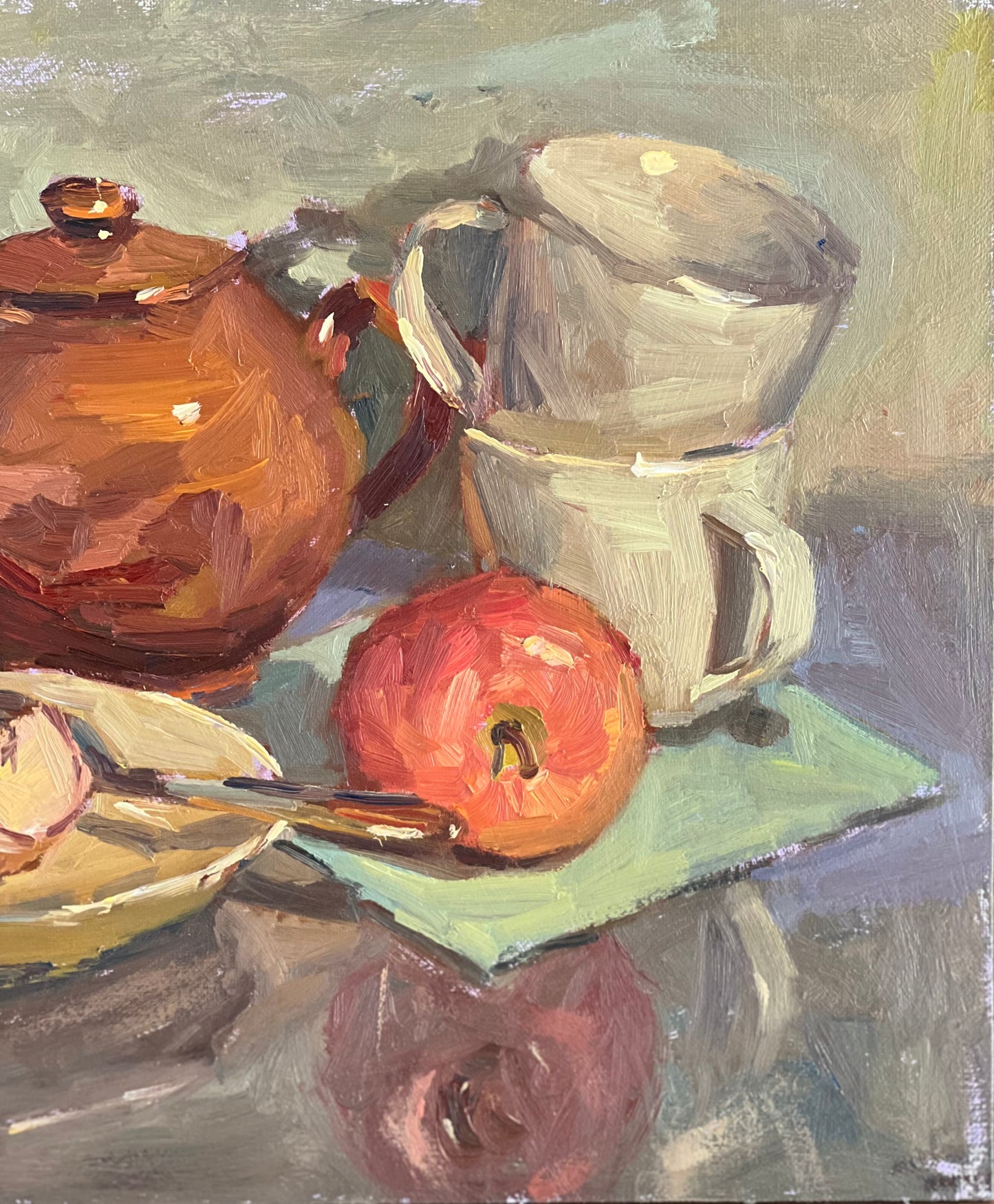 Still Life Oil Painting - Apples with a teapot!