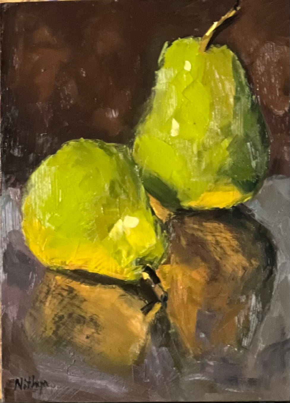 Small Stilllife painting Pears on Copper