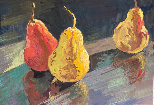 Gouache Painting - Three pears in my kitchen