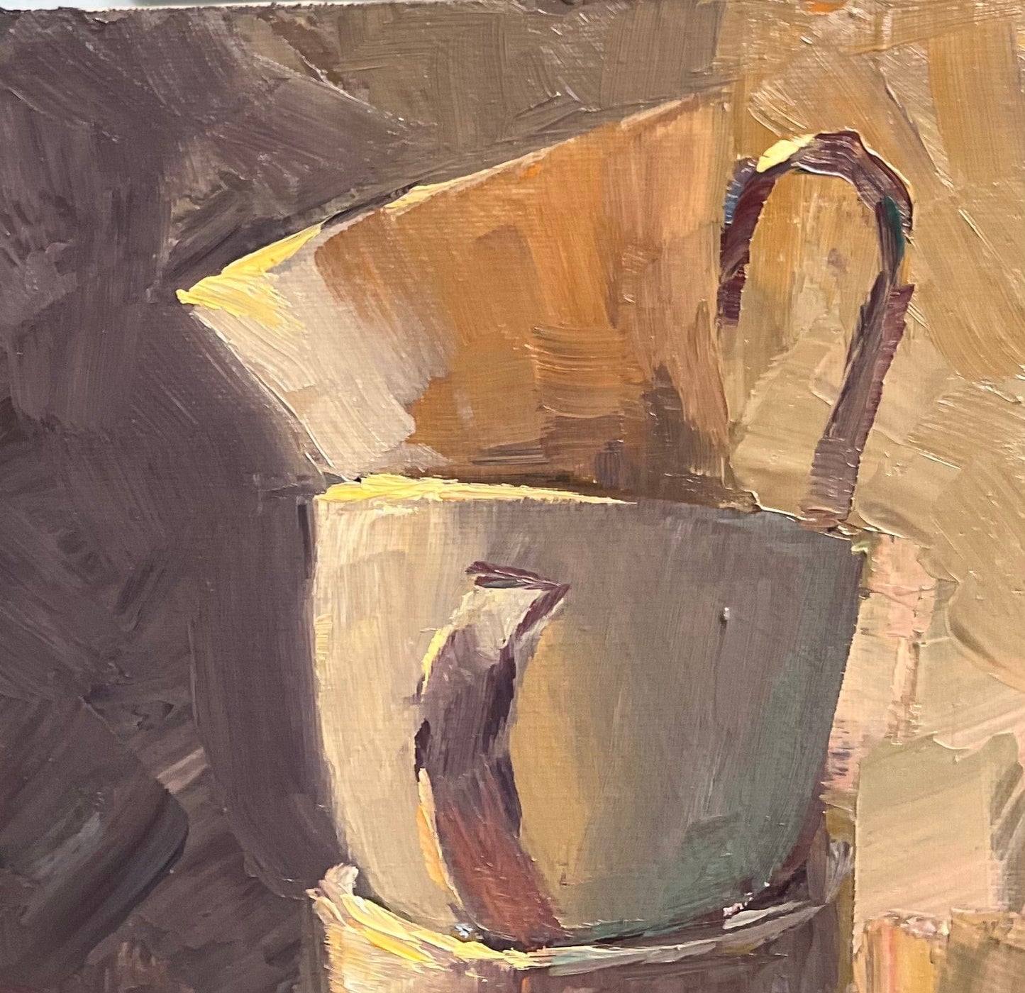 Dwarfed by cups - Backlit - Small Original Oil Painting