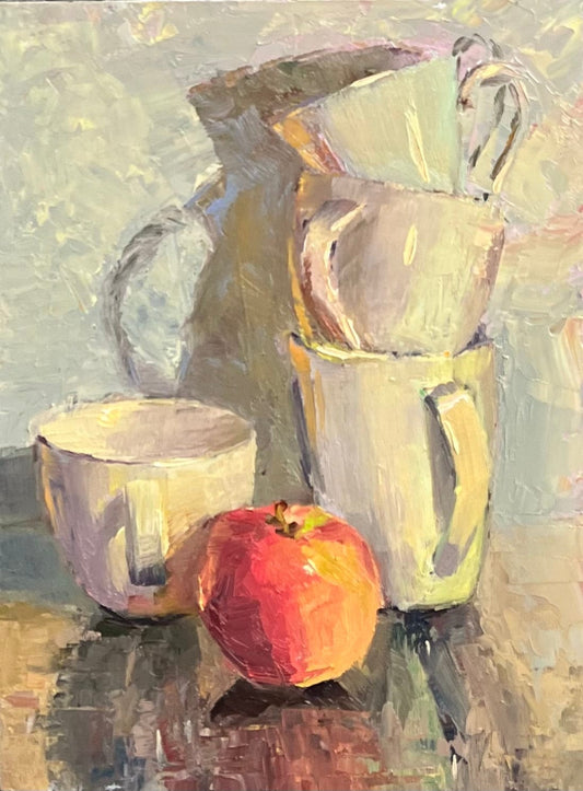 Dwarfed by cups - Small Original Oil Painting