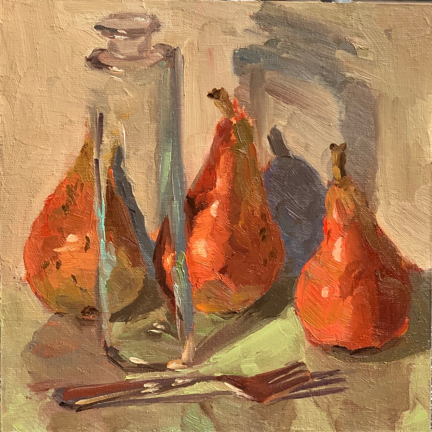 Red Pears and Glass - Original Oil Painting