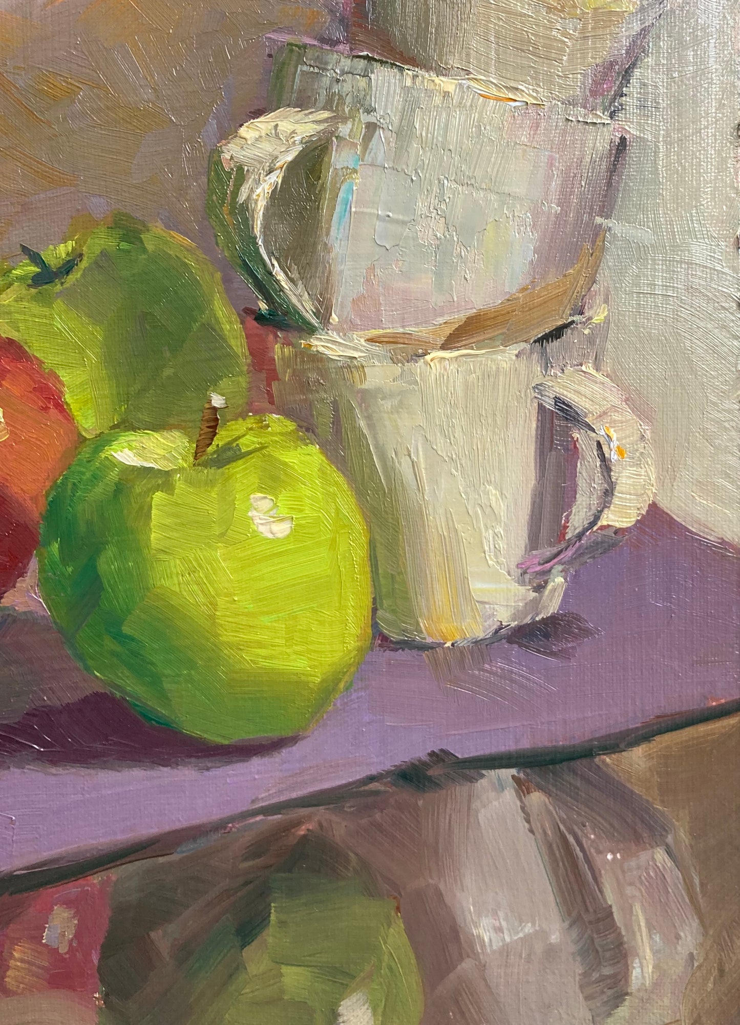 Green and Red Apples - Small Original Oil Painting