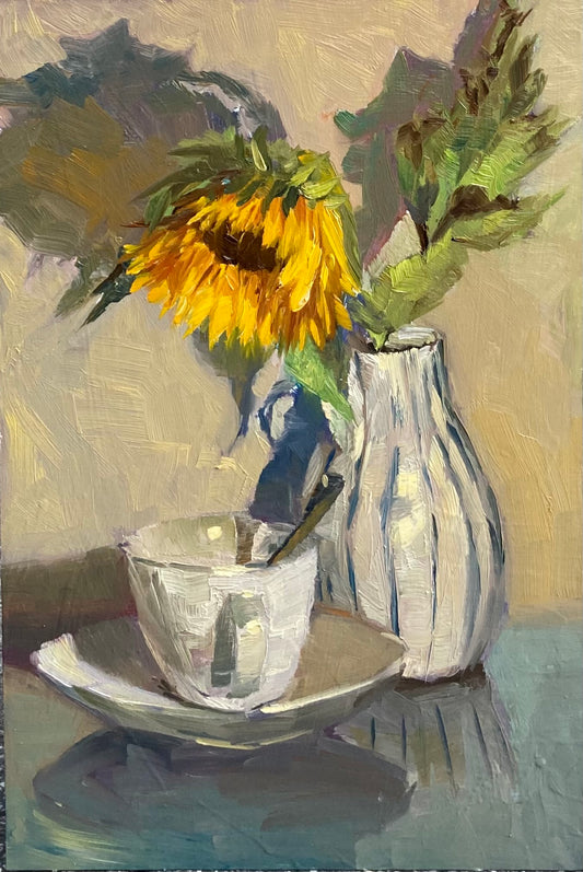 Sunflower Series 5 - Original Stilllife Painting, 8 by 12 inches
