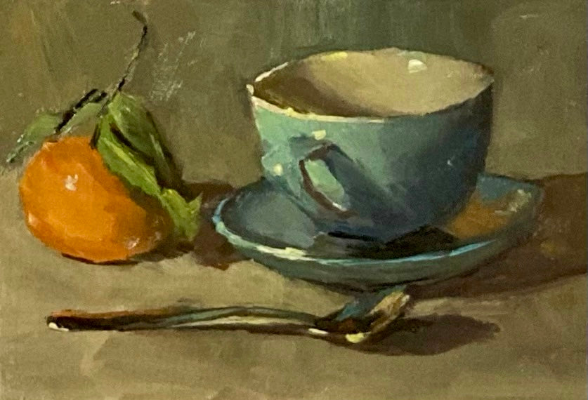 Small still life painting - Orange and a cup!
