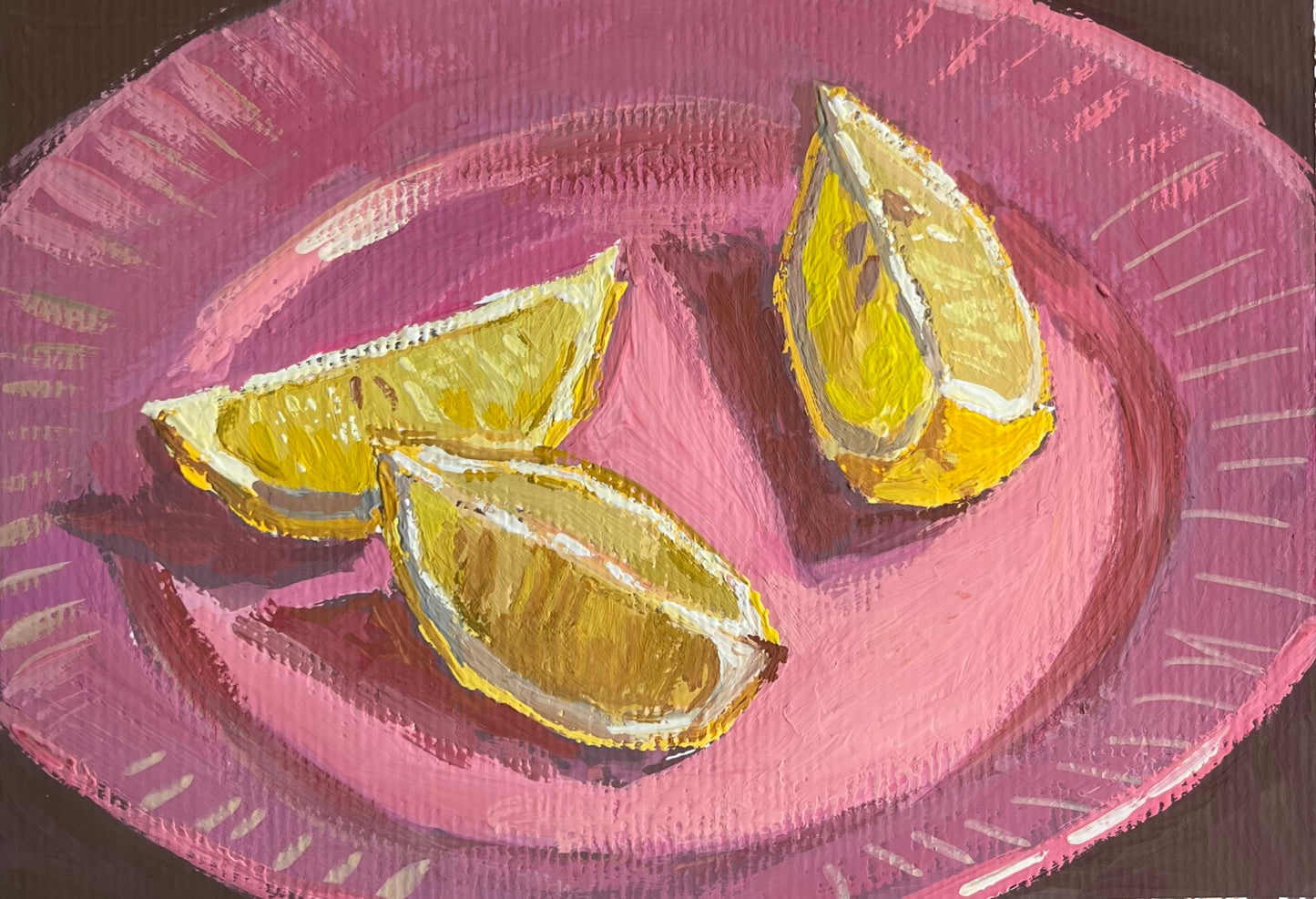 Lemons on Pink - Small Still Life Gouache Painting
