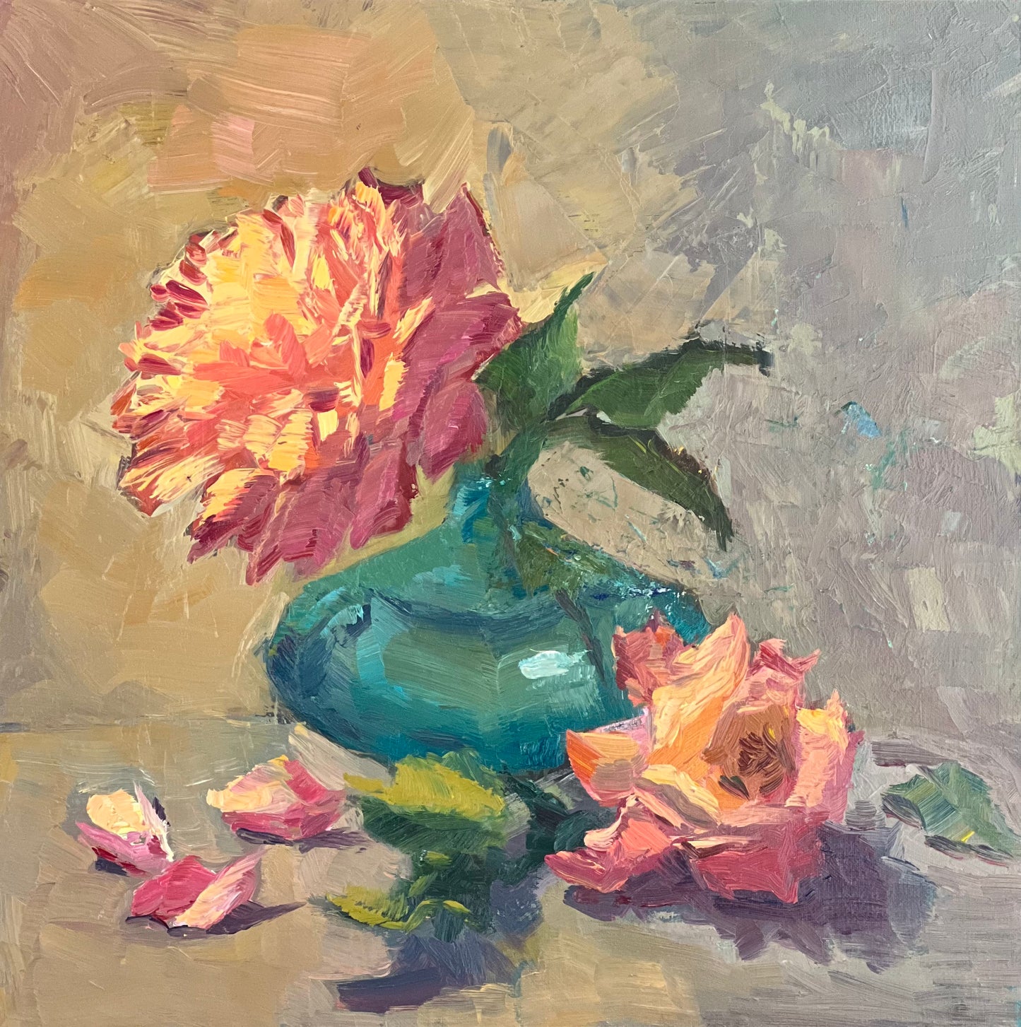 Large Oil Painting of Roses - Blue and Orange!