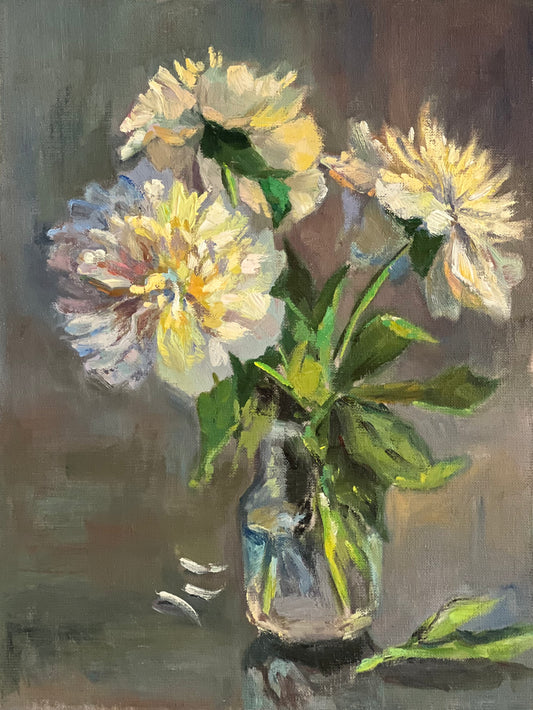 Vibrant white peonies! - Original Oil Painting of Flowers