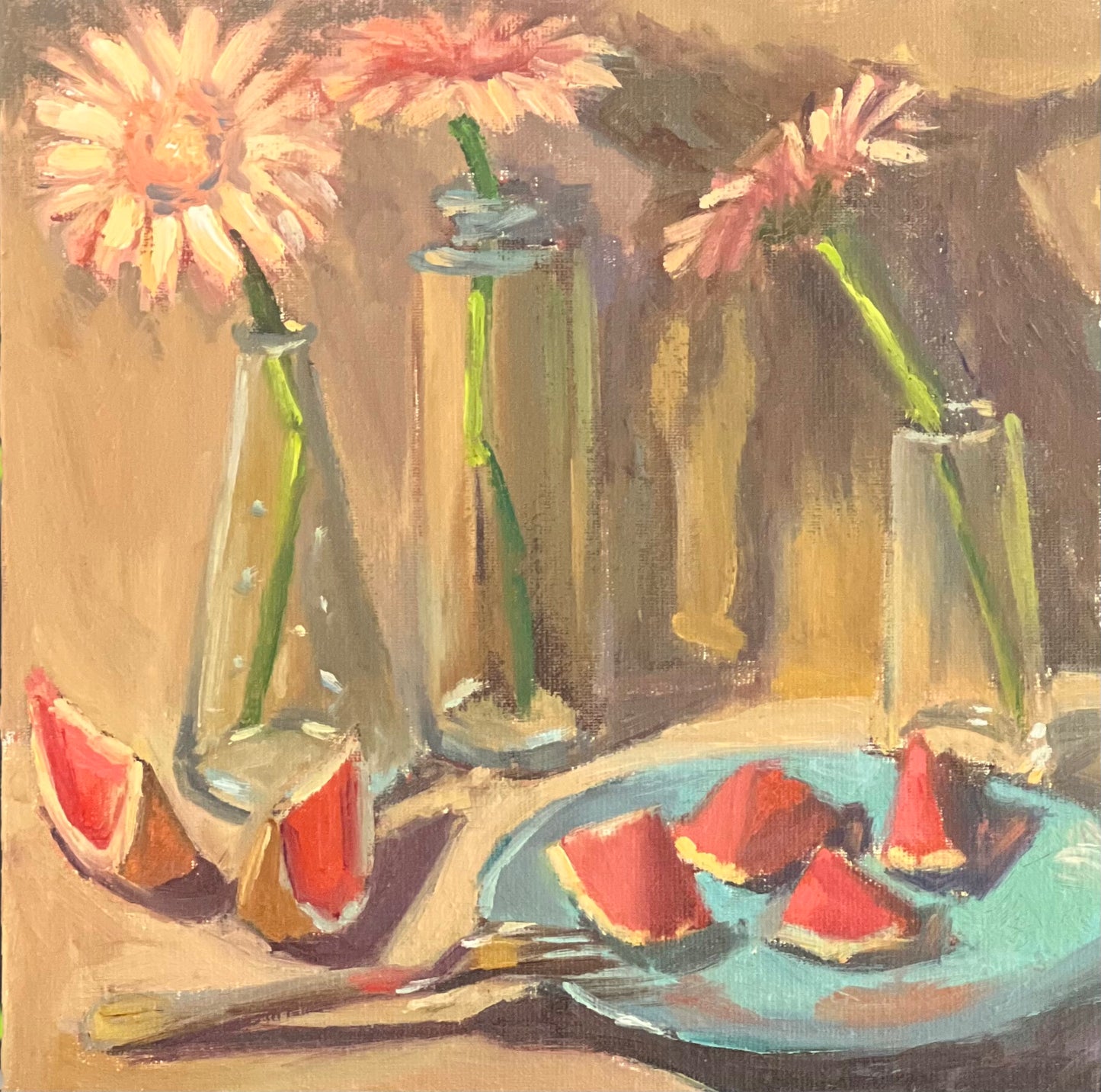 Floral oil painting - Daisies in a row!