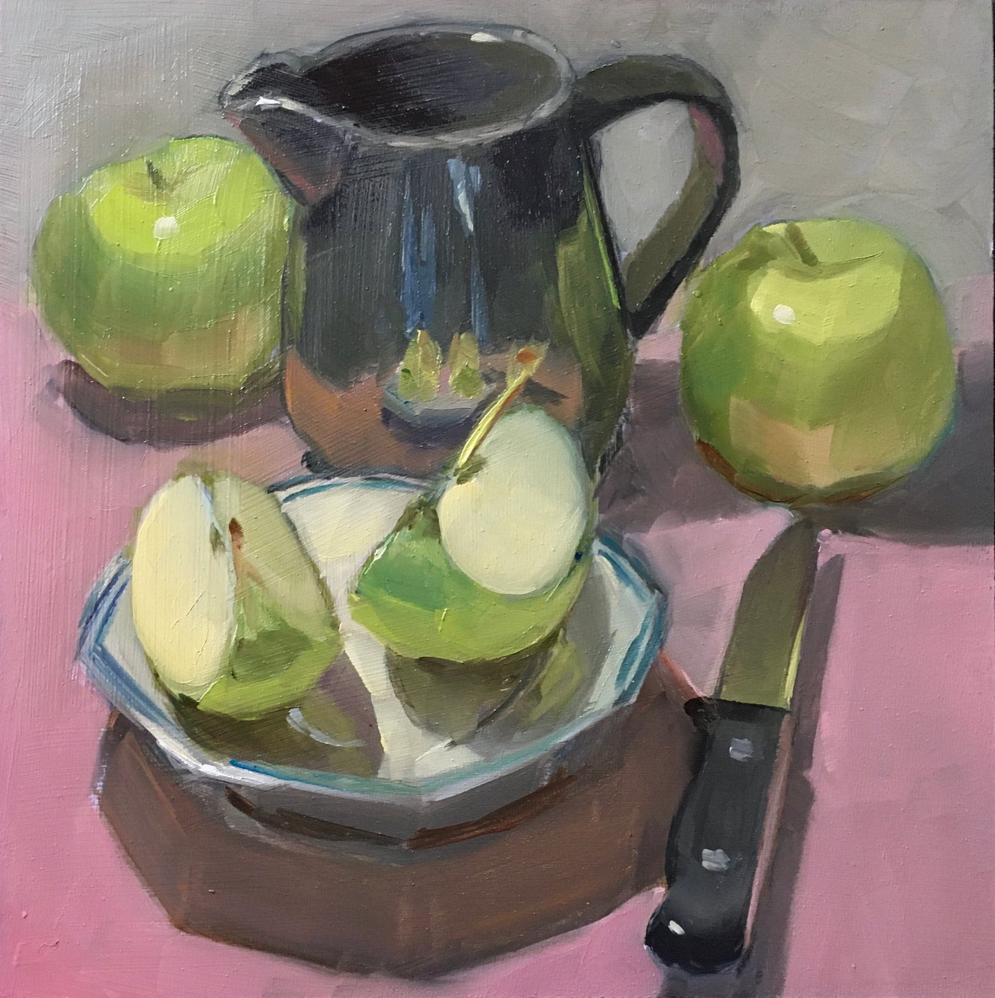 Small Painting - Cut Apples on pink 2